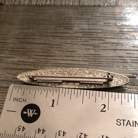 Vintage Oval Bar Pin Scrollwork, Engraved Flourish Design Oblong Shape - Picture 7 of 12